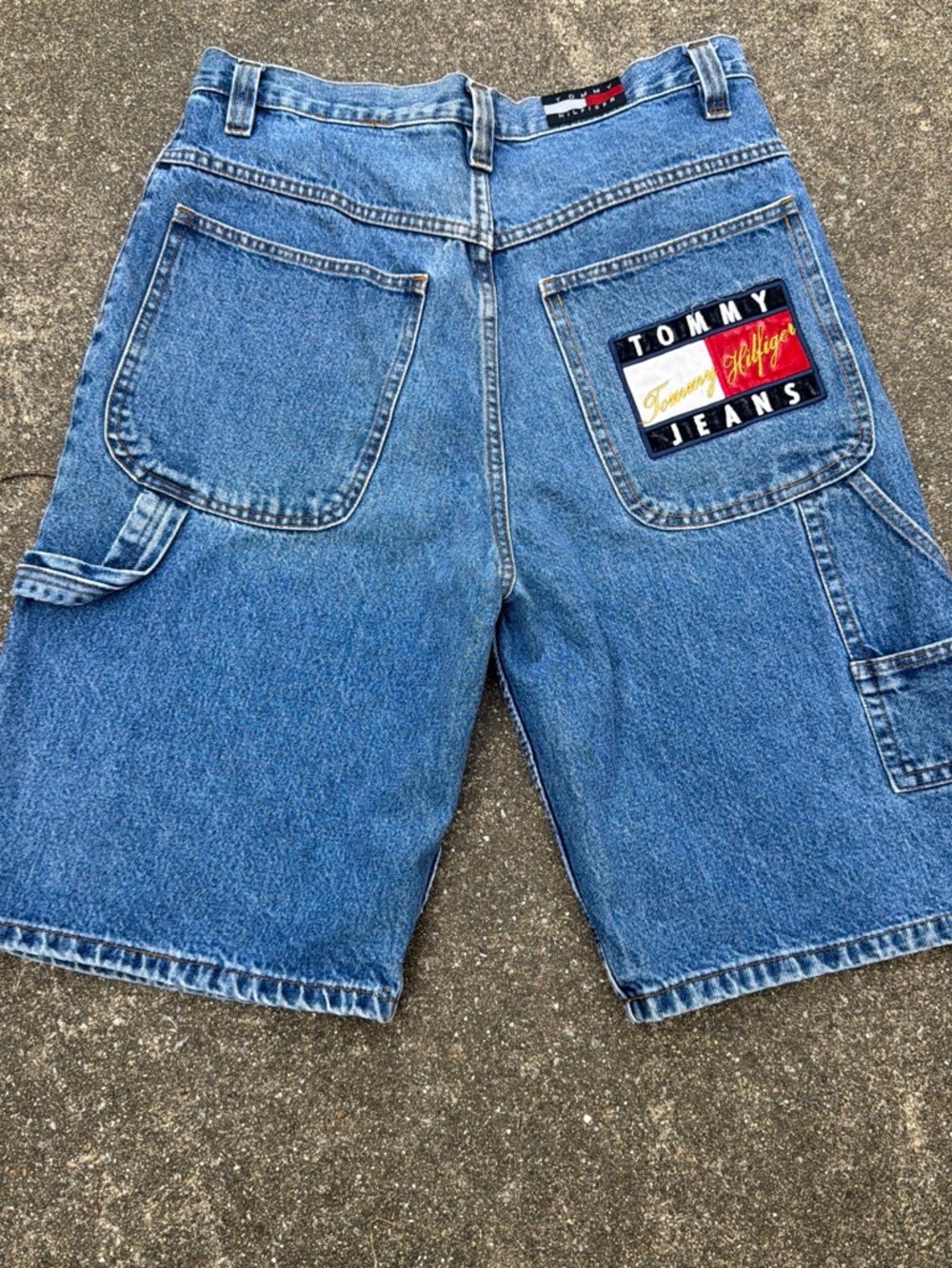 Tommy Hilfiger Blue Denim Carpenter Shorts with Logo Patch